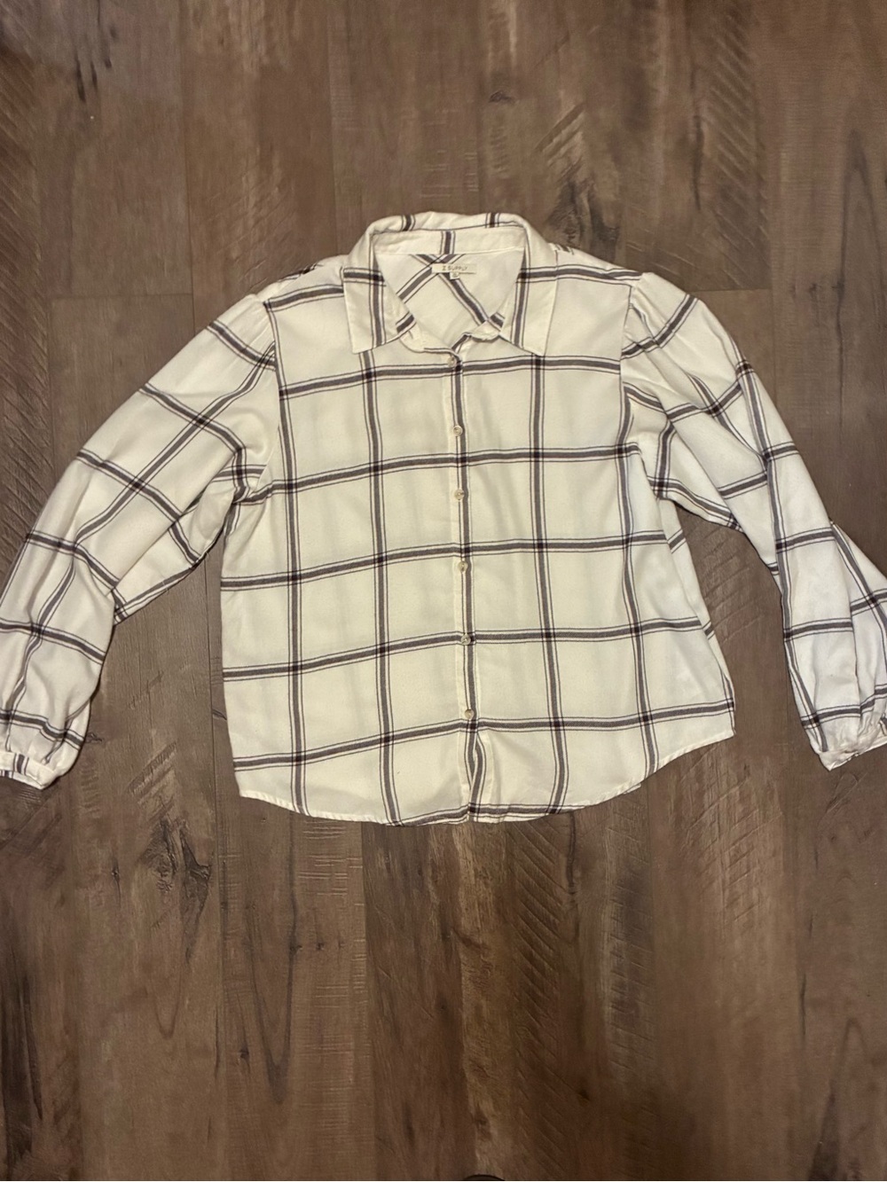 Z Supply Plaid Button-Down Blouse - Cream & Black. Size XL